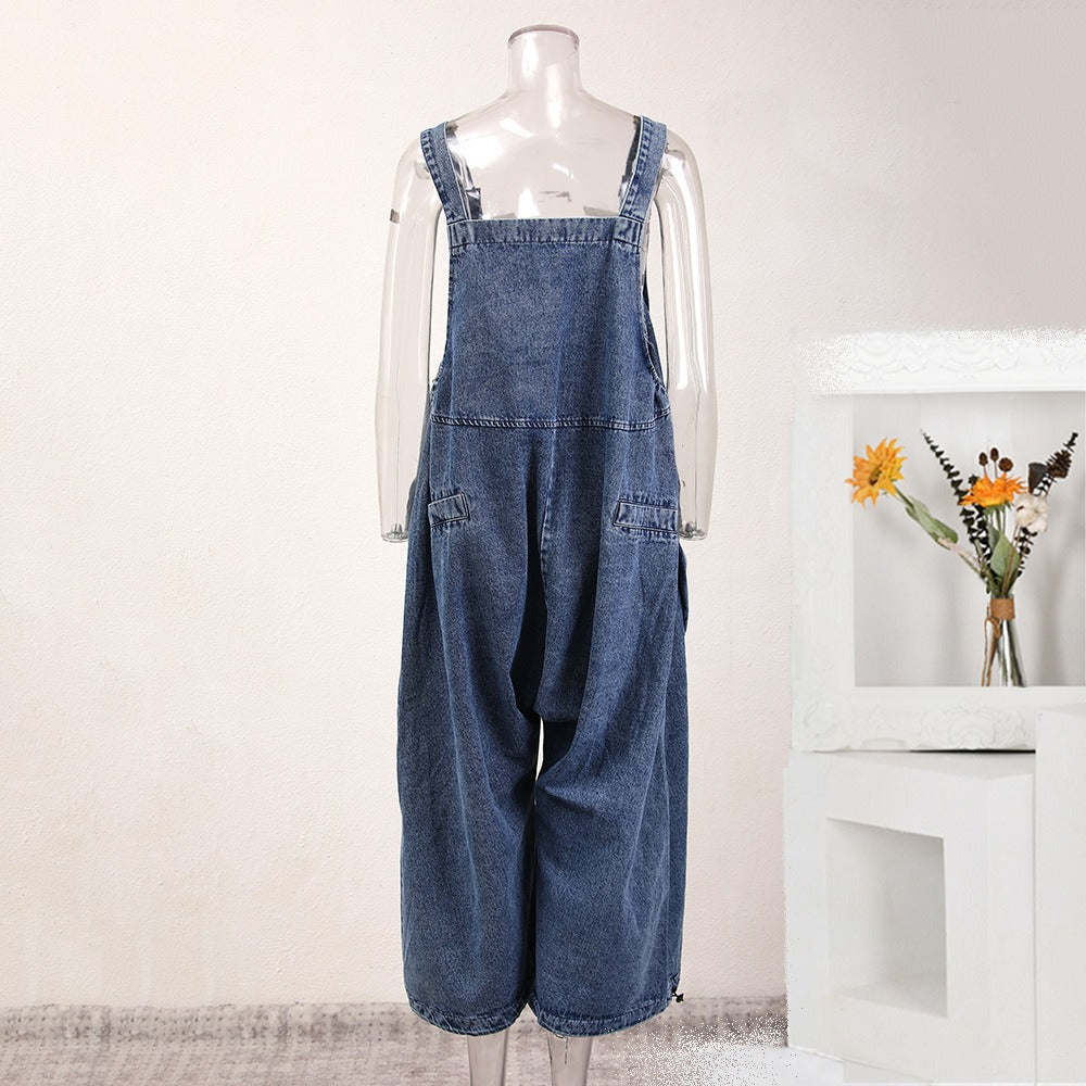 Silhouette Denim Shoulder Strap Pants For Women