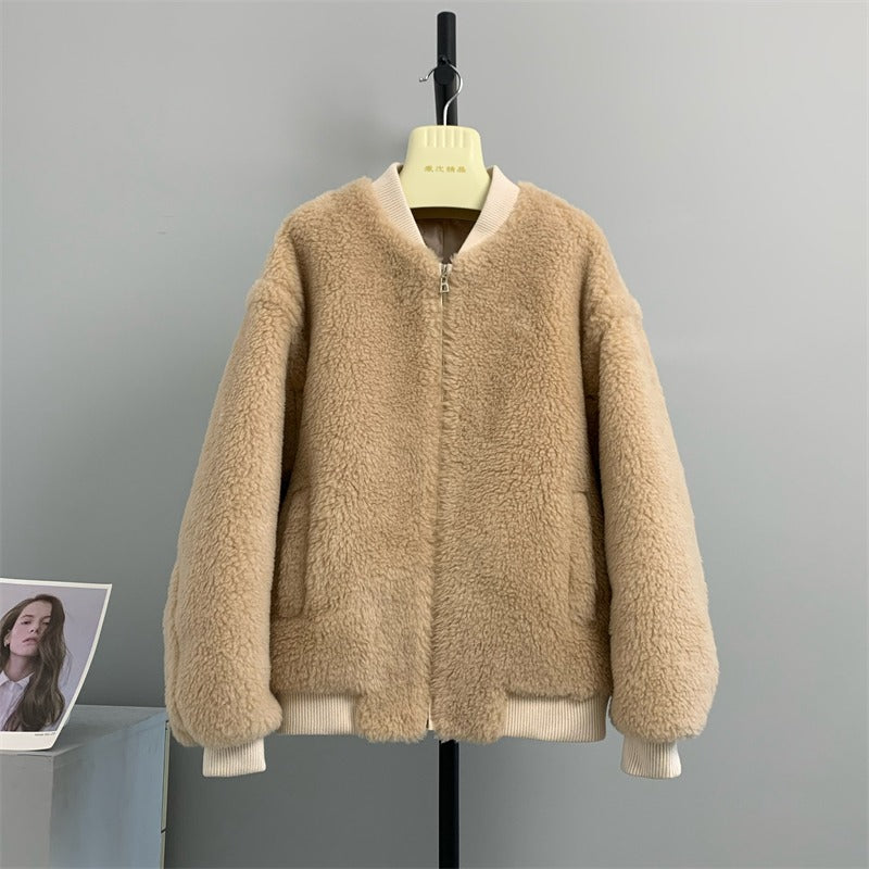 Composite fur one-piece coat for women