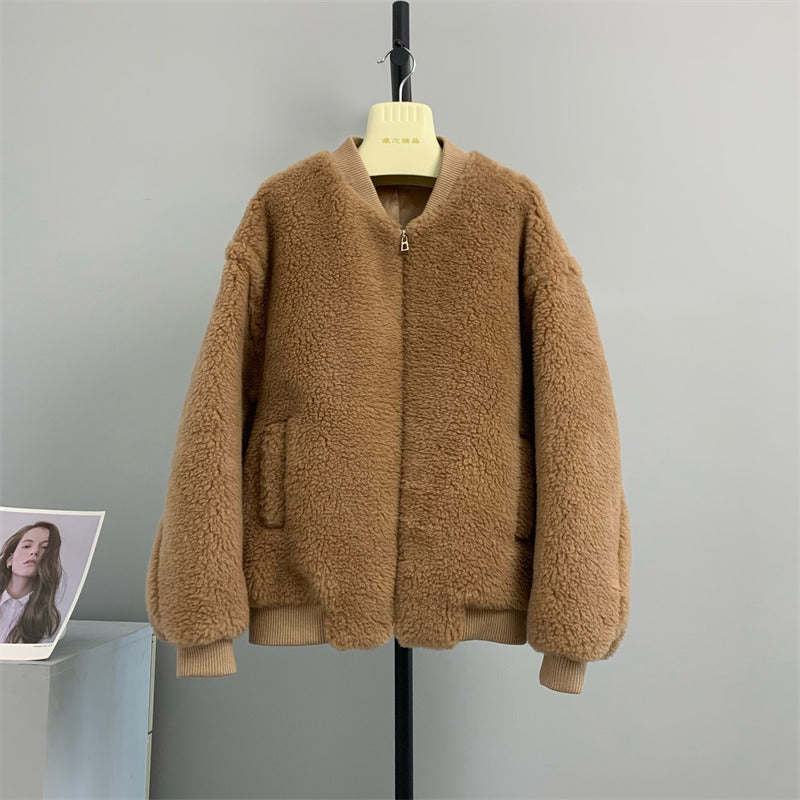 Composite fur one-piece coat for women