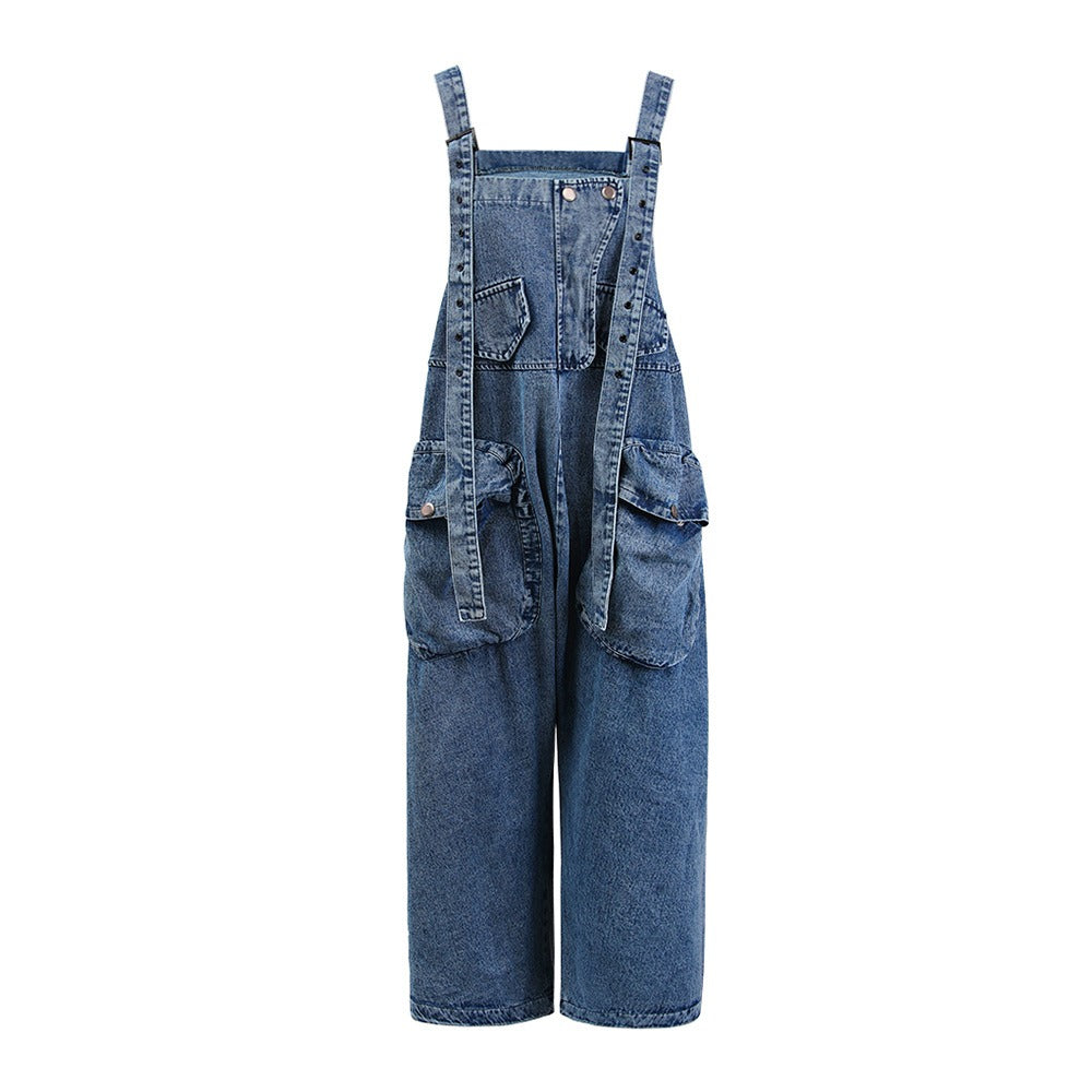 Silhouette Denim Shoulder Strap Pants For Women